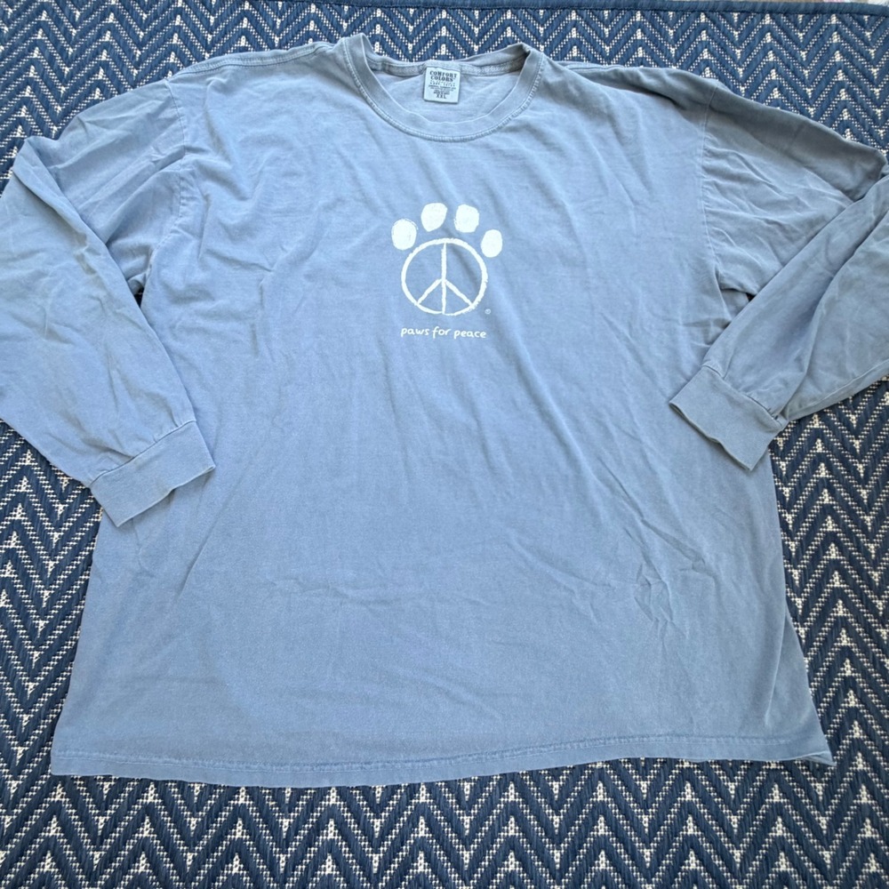 Comfort Colors Paws for Peace Long Sleeve Shirt Mens XXL Denim Blue Graphic Tee